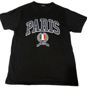 Paris France T-shirt Adult Small Black Short Sleeve Graphic Print Cotton Casual